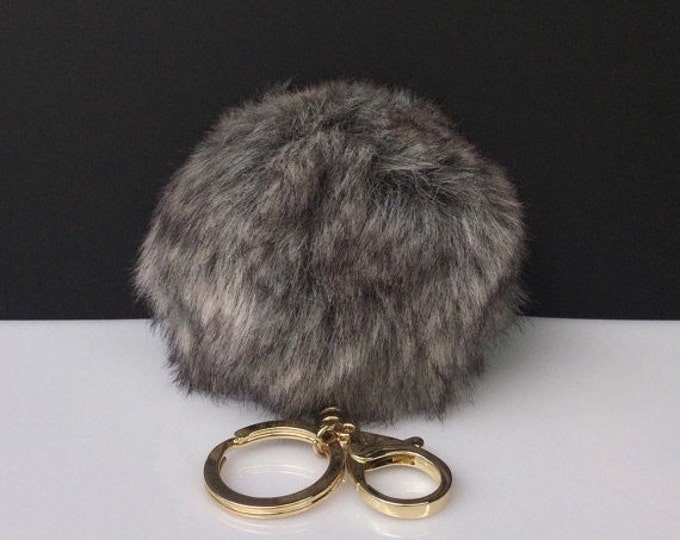 NEW! Faux Rabbit Fur Pom Pom bag Keyring Hot Couture Novelty keychain pom pom fake fur ball in imitation natural grey