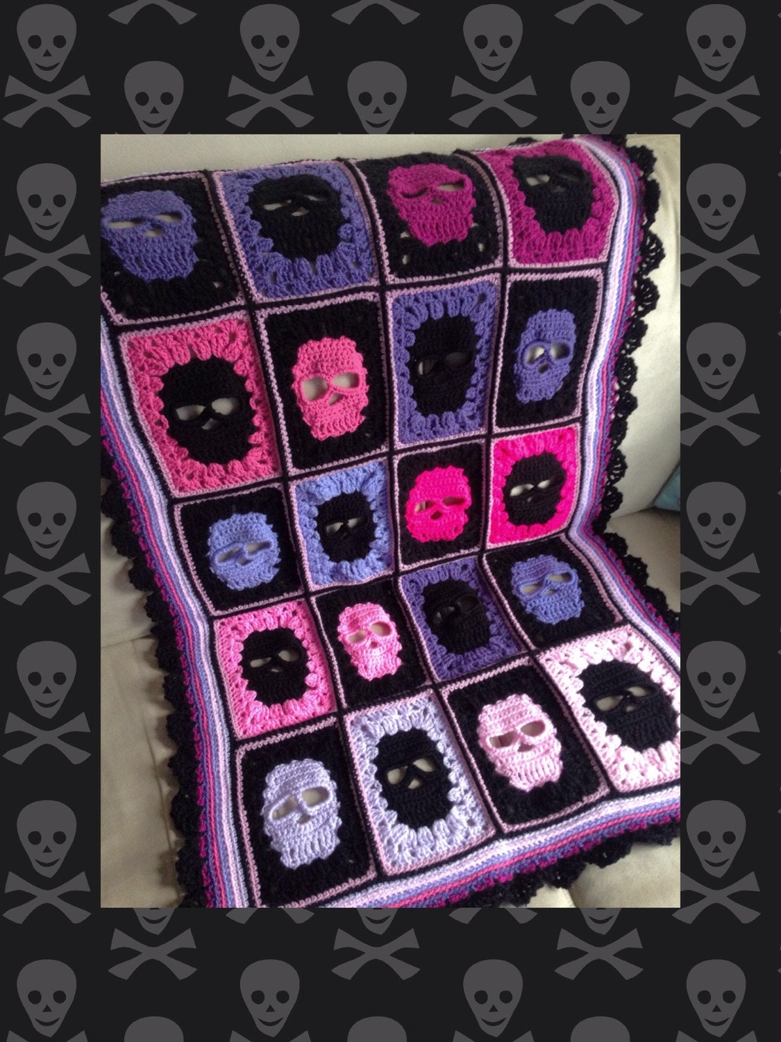 afghans on the double crochet pattern Blanket skull crochet afghan pattern patterns square blankets skulls afghans granny crafts visit projects