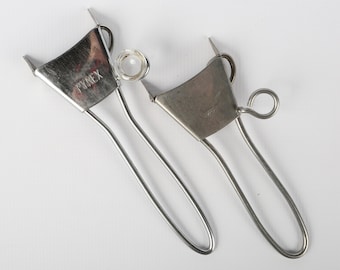 1930's-40's (2) PYREX Detachable Handles, for "Flameware", Great VTG Cond., 7-1/2" L and 6-1/2" L from Band with PYREX Name.