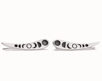 Silver Ear Cuff Moon Phases Ear Climber Pin Earrings Boho Jewelry - FES030SSO