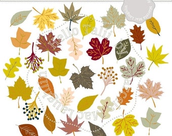 Fall Leaves Clipart AUTUMN CLIP ART- 33 leaves digital fall graphics orange red green yellow Thanksgiving decor invites cards scrapbooking