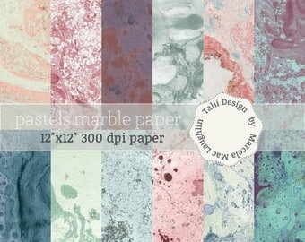 Pastel marble DIGITAL PAPER- Handmade marble paper in pastel colors, for scrapbooking, book covers, card making