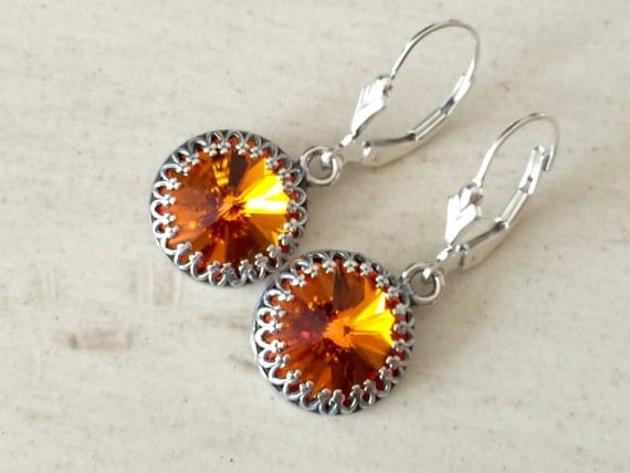 Tangerine Crystal Sterling Silver Earrings
