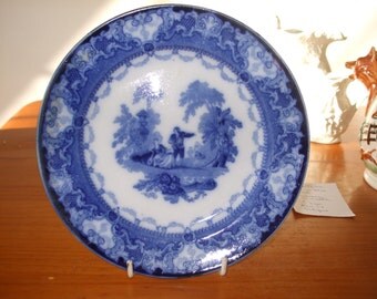 Antique Watteau Flow Blue plate