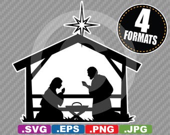 Nativity Scene Silhouette Clip Art Image - SVG cutting file Plus eps(vector), jpg, & png