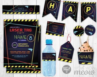 Laser Tag Party Package Invitations Birthday Lazer Invitations Decorations Full Printable Collection INSTANT DOWNLOAD Editable Personalize