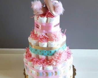 Diaper Cake/ It's A Girl Diaper Cake/ Pink Diaper Cake/ Baby Girl Diaper Cake/ Baby Shower Decor Centerpiece/ Baby Shower Cake/ Baby Gift