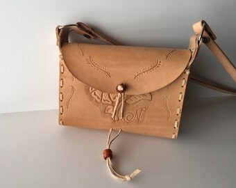 Personalized, Hand Tooled, Small Leather Purse with Floral Design. Women's boho hip bag. Festival bag.