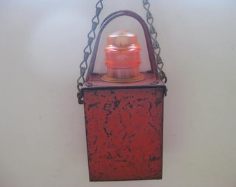 Vintage French red metal industrial warning light.
