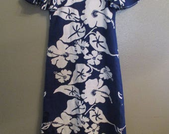Vintage Hand made Hawaiian blue flower print dress- XS/S