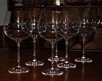 Wine Glasses, Vintage Set of 6 large Balloon Red Wine Glasses, 6 1980’s Clear Crystal Glasses, Barware