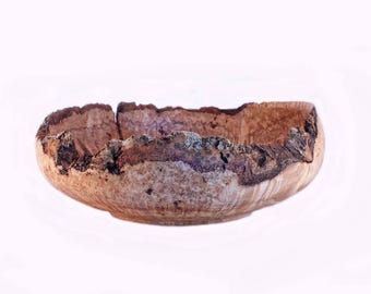 Black Ash Bark On Burl Wood Bowl, Lathe Turned, Wood Turning, Hand Sanded, Polished, Food Safe Finish
