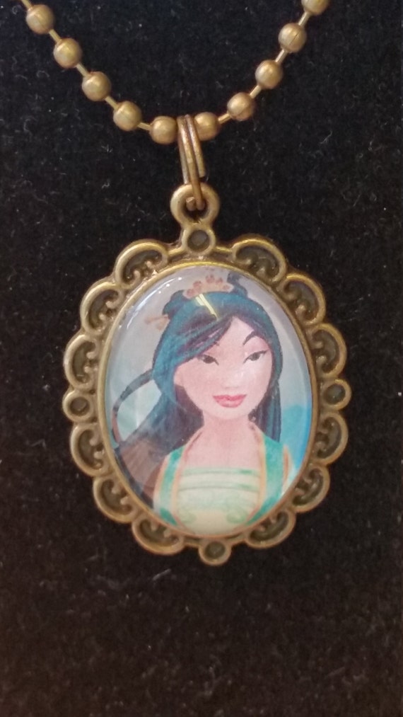 Items similar to Handmade necklace Disney's Mulan Artisan Glass Tile ...