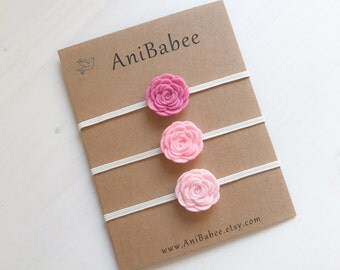 Baby Flower Headband, Baby Headband, Flower Headband, Blush Flower Headband, Felt Flower Headband, Flower Headband Set, Newborn Headband