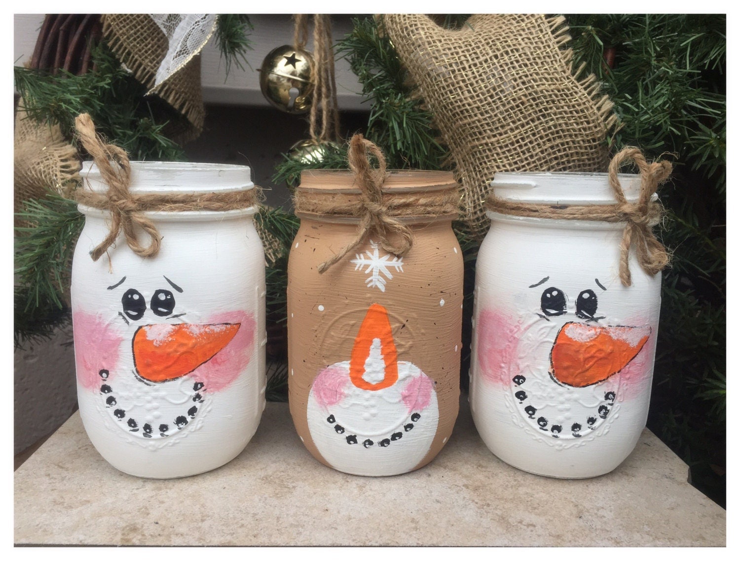 Snowman mason jar painted mason jar Christmas decor
