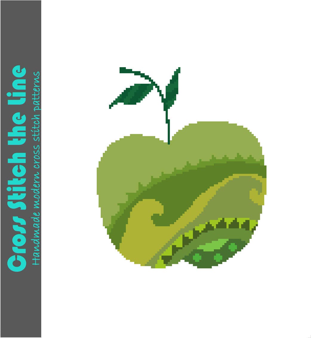 Pretty green apple cross stitch pattern. Modern delicate cross