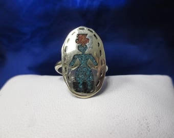 Sterling Silver Turquoise Woman with Hat Silhouette Ring