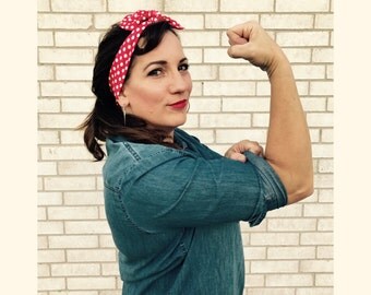 Pinup Model - Top Knot Headband - Women's Headband - Headband Store - Rosie The Riveter - Rockability - Stretchy Headband - We Can Do It