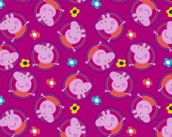 Peppa Pig Badges Cotton Woven, Peppa Pig Fabric, Pig Fabric, Childrens Fabric, Peppa Pig, Nursery Fabric, Pink Fabric, Quilting Fabric,