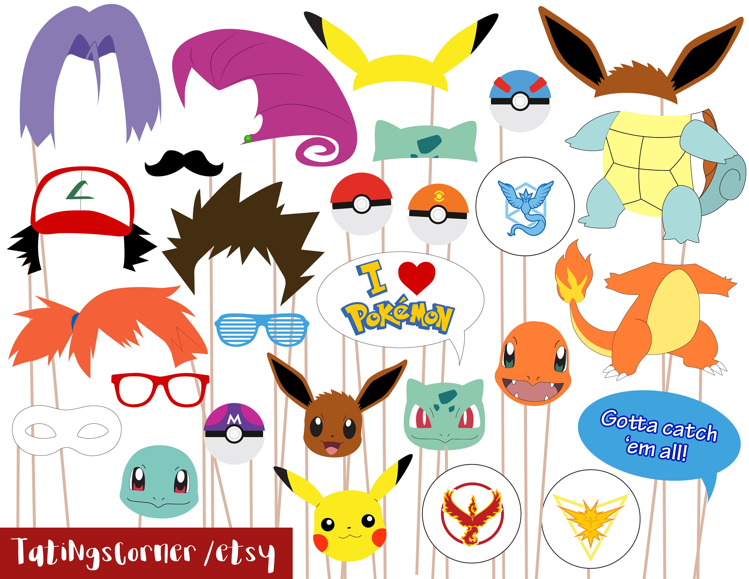 Pokemon Photo Booth Props Pokemon Go Party Photobooth Props