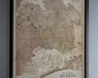 New York Map: Vintage Map of Queens, New York - Circa 20th C. - Weathered Map