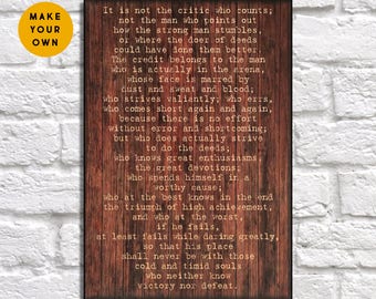 Custom poem print Wood wall art 5th Anniversary gift for Boyfriend, Her, Man in the arena gift for Husband, him, Women Panel effect wood art