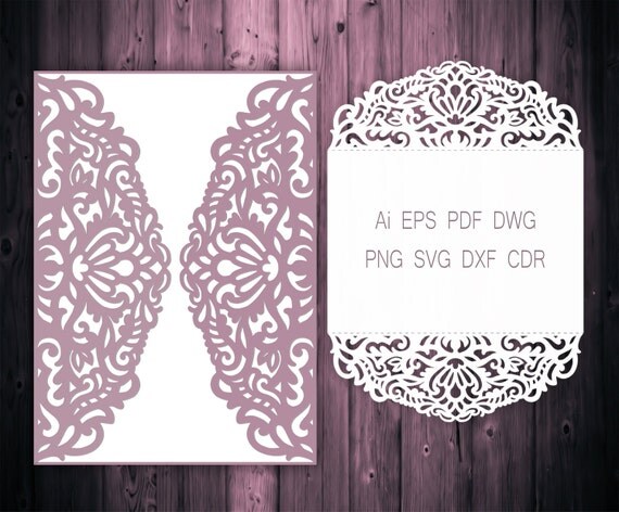 5x7'' Gate-fold Wedding Invitation laser cut Card Template