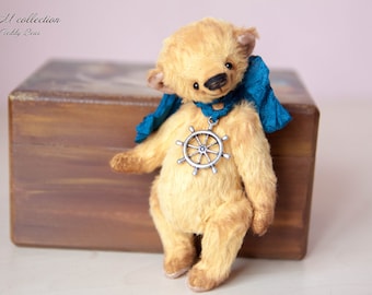 Father Day Teddy Bear style Artist German viscose " Boatswain" 4,7 inch handmade OOAK collectible jointed Teddy Bear toy