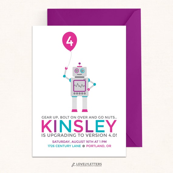 robot birthday invitations