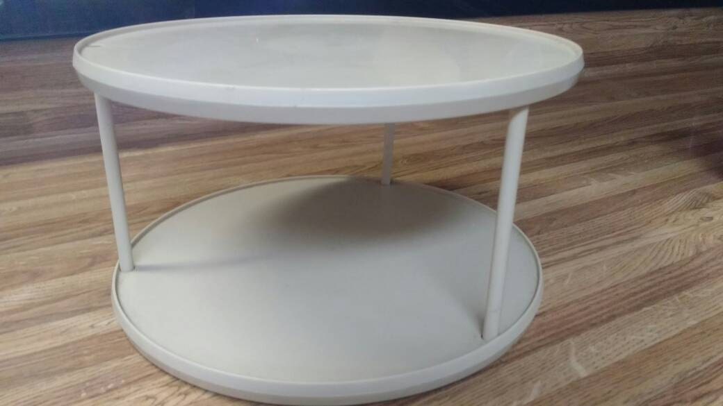 Double Decker Twin Turn Table Plastic Two Tier Lazy Susan Beige