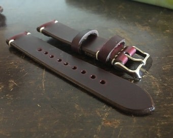 Horween Leather Watch Strap, Burgundy Chromexcel Horse Strip