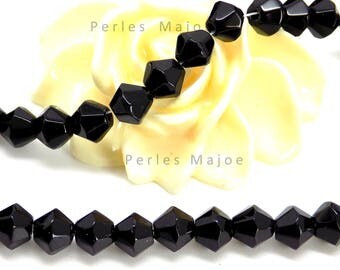 Lot de 20 perles en verre forme toupie à facettes couleur noires 6 mm