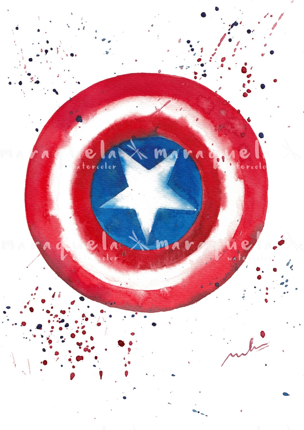 Original Captain America Shield Captain America Art Watercolor Painting