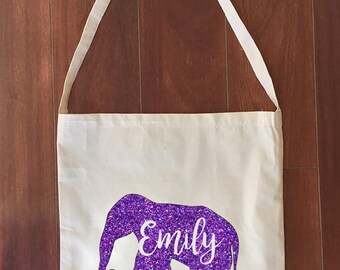 Elephant Library Bag Custom Name Calico