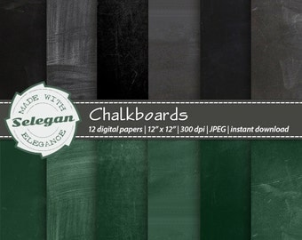 Chalkboard Digital Papers " Chalkboards " Blackboard School Theme Background High Res Images Black and Green Printable Scrapbook Paper