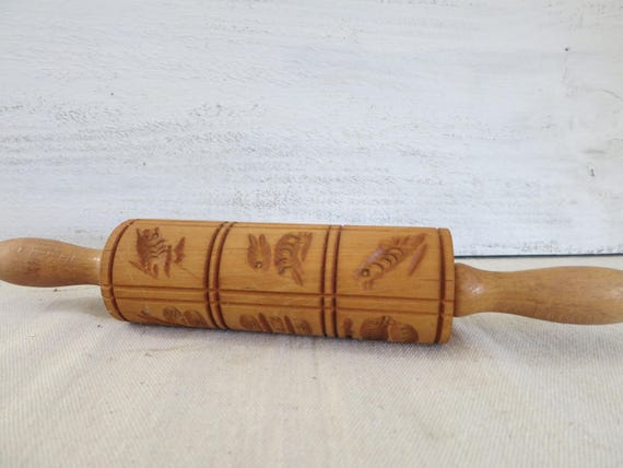 Vintage Springerle Rolling Pin German Cookie Dough Roller Made