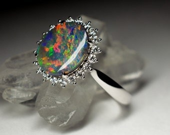 diamonds 18k gold black opal ring art 8898 white gold organic australian lightning ridge engagement - Black Opal Wedding Rings diamonds 18k gold black opal ring art 8898 white gold organic australian lightning ridge engagement - Black Opal Wedding Rings