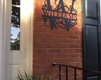 Weatherproof Monogram House Sign, Monogrammed Wreath, Monogram Wreath, Door Monogram, Front Door Wreath, Custom Name Sign, Metal Letters