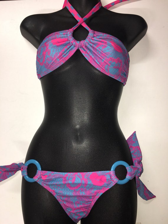 50% off SALE *** MissManeater TAINTEDLOVE soft tie bandeau bikini top with large ring soft tie boutique bikini pant ***LOW rise!