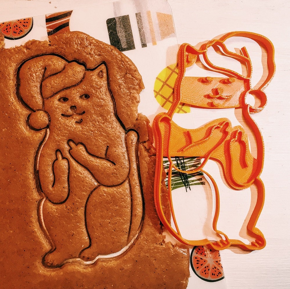 cc0123 Cookie Cutter Cat with middle finger sceptical