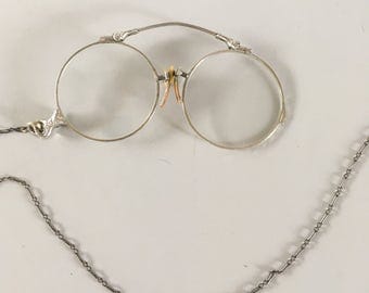 Antique Gold Filled Pince Nez Glasses with Silver Chain