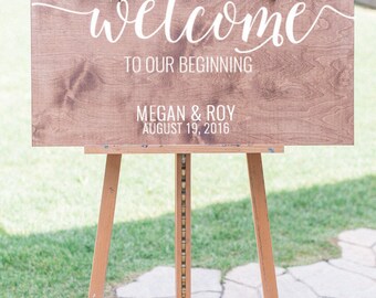 Welcome to our beginning, Wedding welcome sign, Wooden Welcome Sign, Welcome sign for wedding, Wooden Welcome Sign, wood weddign signs