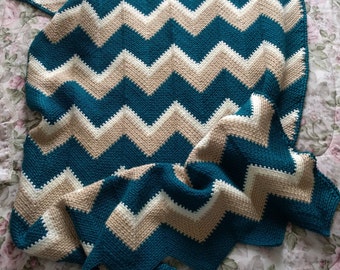 Handmade Crocheted Blanket - Handmade Crocheted Throw with Multicolored Zigzag Pattern