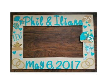 Beach engagement photo frame prop -destination wedding photo frame prop- beach bridal shower photo frame prop- bridal shower photo booth