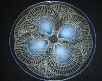 Antique Rene Lalique Opalescent Coquille Shell Signed and also numbered #3010 Plate Circa 1924 Large 10-1/2" in diameter Stunning.