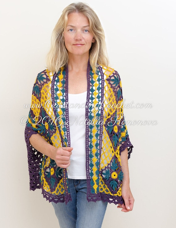 Crochet Cardigan Pattern Plus Size Shrug Top Boho Chic