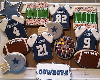 Dallas Cowboys Cookies - Football Cookies - Can be changed to your choice of team and jersey numbers