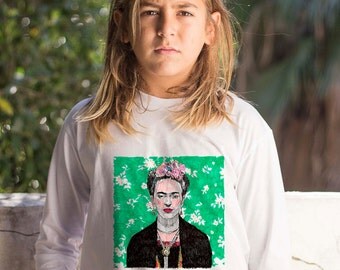 Frida Kahlo Shirt, White Toddlers T-shirt, cool Boys T shirt, girls wear, Kids Long Sleeves shirt, boys gift, Unisex Kids Hipster Shirt