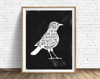 black and white art, wall art prints, printable art, instant download, quote prints, quote wall art, birds, drawing - 