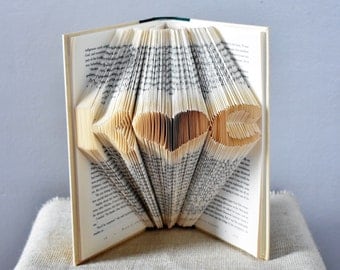 First Anniversary Gift - Paper - Folded Book Art Sculpture with Monogrammed Initials